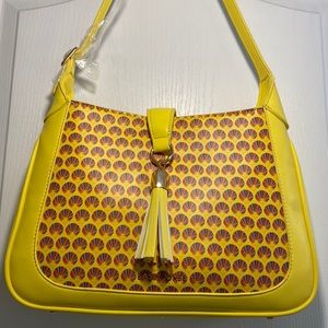 Sassy Hones shoulder handbag with colored Fan prints